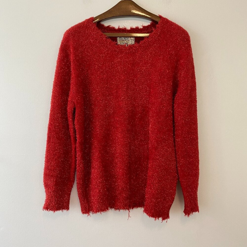 Sandrine Rose Red Tinsel Pullover Sweater Womens Small Raw Edges